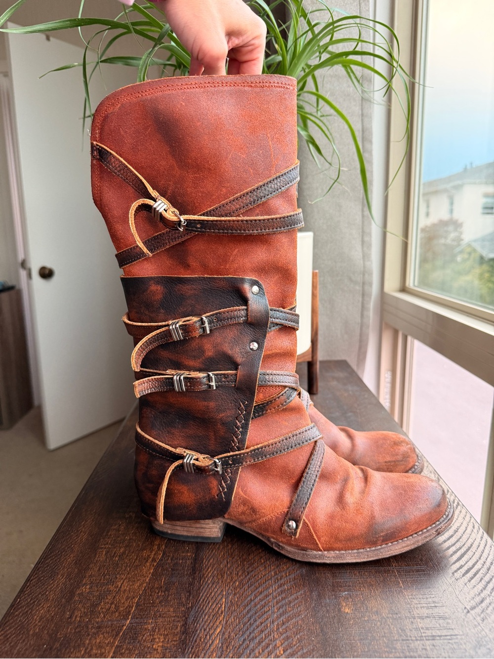 Freebird Rylie Rust Brown Women's Distressed Leather Mid-Calf Boots 9